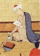 unknow artist, Qays,the future Majnun,begins as a scribe to write his poem in honor of the theophany through Layli